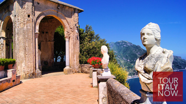 terrace infinity ravello amalfi italy statues