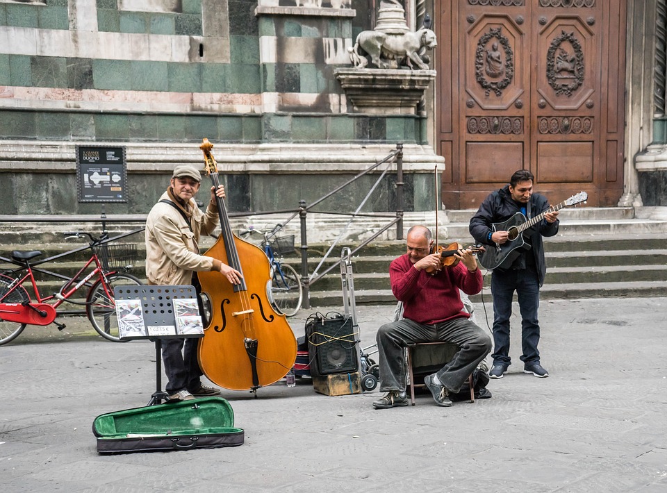 Street musicians performing in Florence, Italy