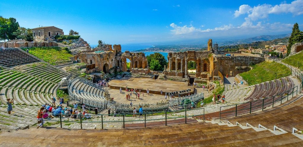 Greek Theater in Taormina with Mount Etna in the Distance
