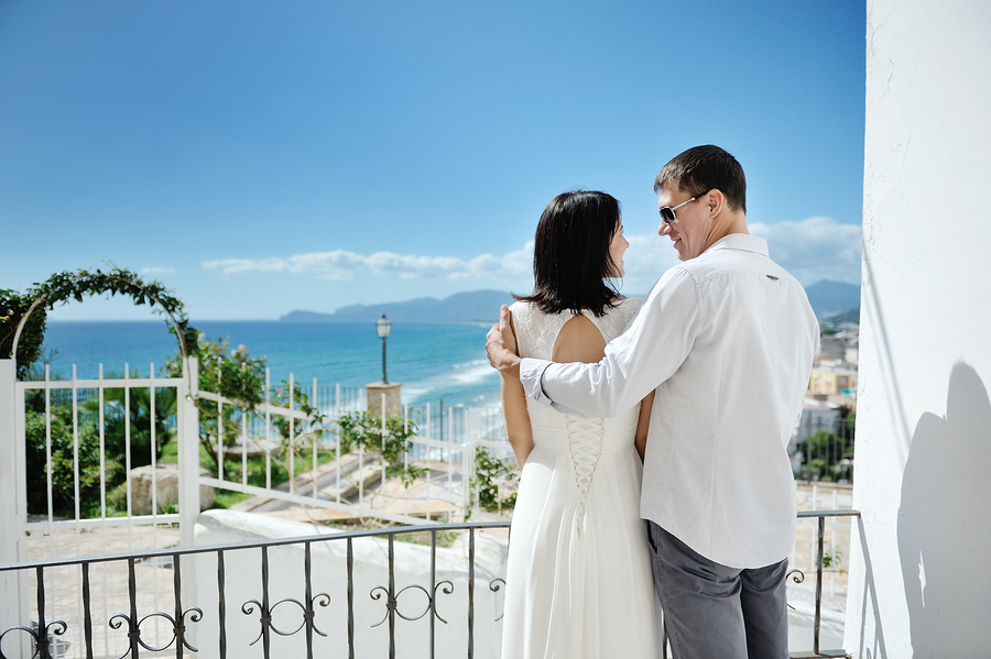 Couple on wedding day at Italy destination wedding venue