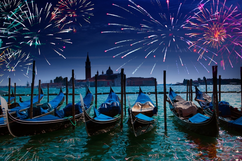 Venice fireworks celebration during a vacation tour of Italy