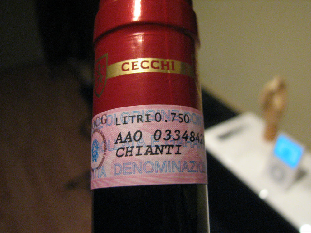 Chianti wine bottle from Tuscany on a wine tour of Italy
