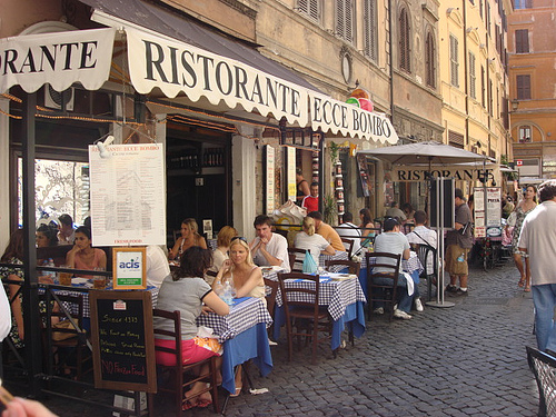 Authentic Roman restaurant dining on an escorted tour of Italy