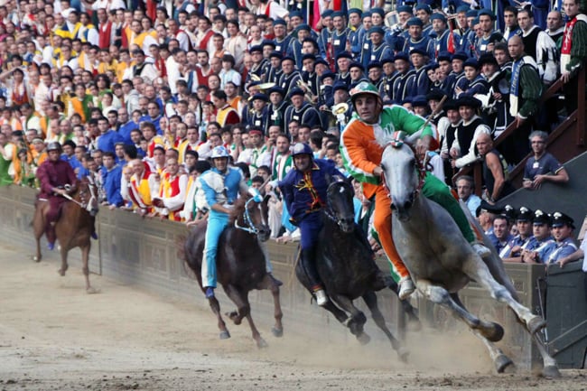 Siena Palio horse race in the Piazza del Campo, Italy tour