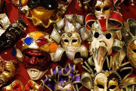 Venetian carnival masks collection in Venice on Italy vacation